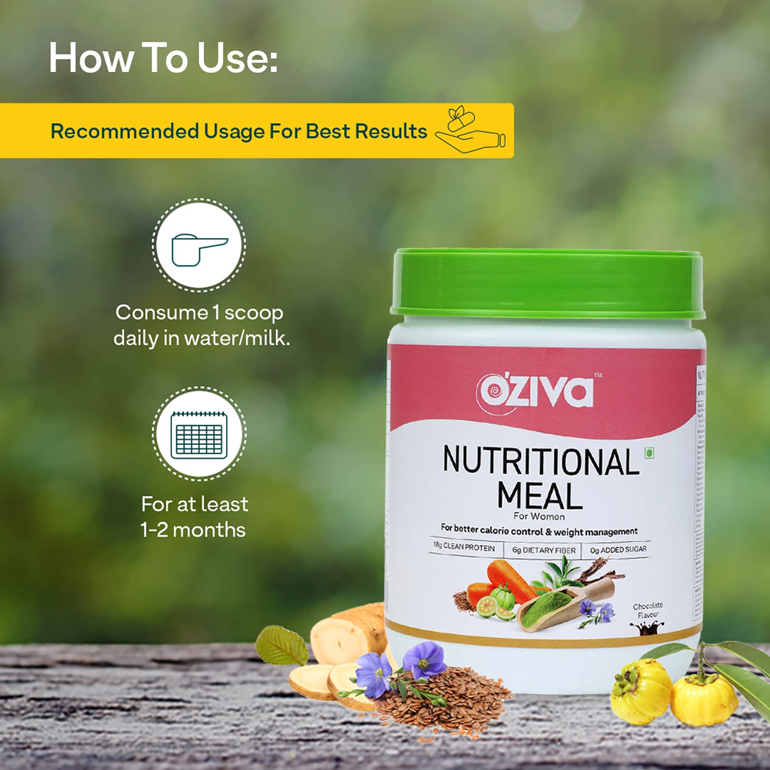 OZiva Nutritional Meal Women High Protein Meal Replacement Shake, Chocolate, 1kg, with Shatavari Brahmi Ginseng Flax Seeds, G