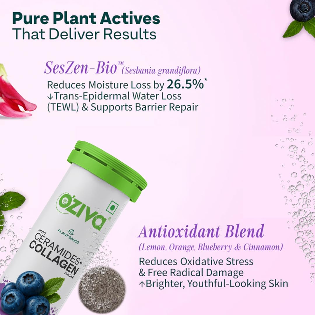 OZiva Phyto Ceramides+ Collagen Builder Tablets, 30 Tabs, Unisex Adult Nutritional Supplement - packaging