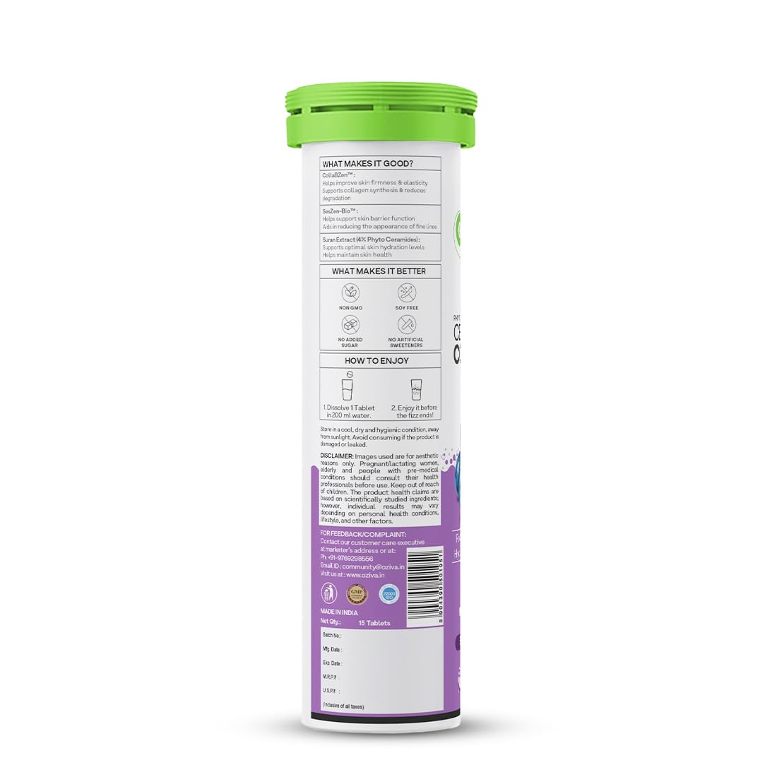 OZiva Phyto Ceramides+ Collagen Builder Tablets, 30 Tabs, Unisex Adult Nutritional Supplement - in use