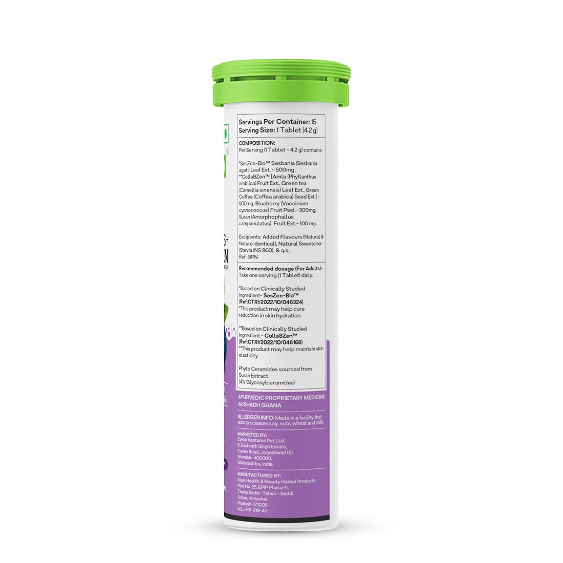 OZiva Phyto Ceramides+ Collagen Builder Tablets, 30 Tabs, Unisex Adult Nutritional Supplement - size and scale