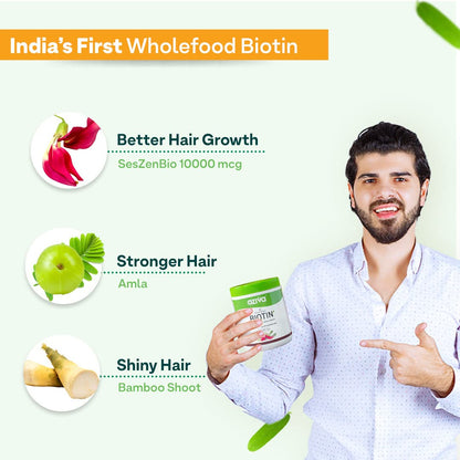 OZiva Plant Based Biotin Powder Supplement, 125g, Lemon Flavor, Certified Clean & Vegan, No Soy/Gluten