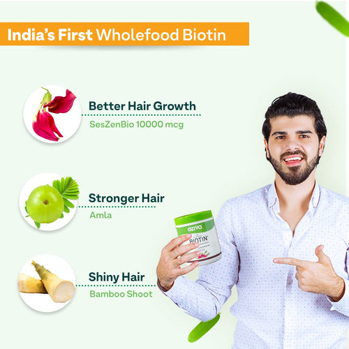 OZiva Plant Based Biotin Powder Supplement, 125g, Lemon Flavor, Certified Clean & Vegan, No Soy/Gluten