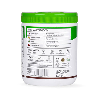 OZiva Plant Based Biotin Powder Supplement, 125g, Lemon Flavor, Certified Clean & Vegan, No Soy/Gluten - size and scale