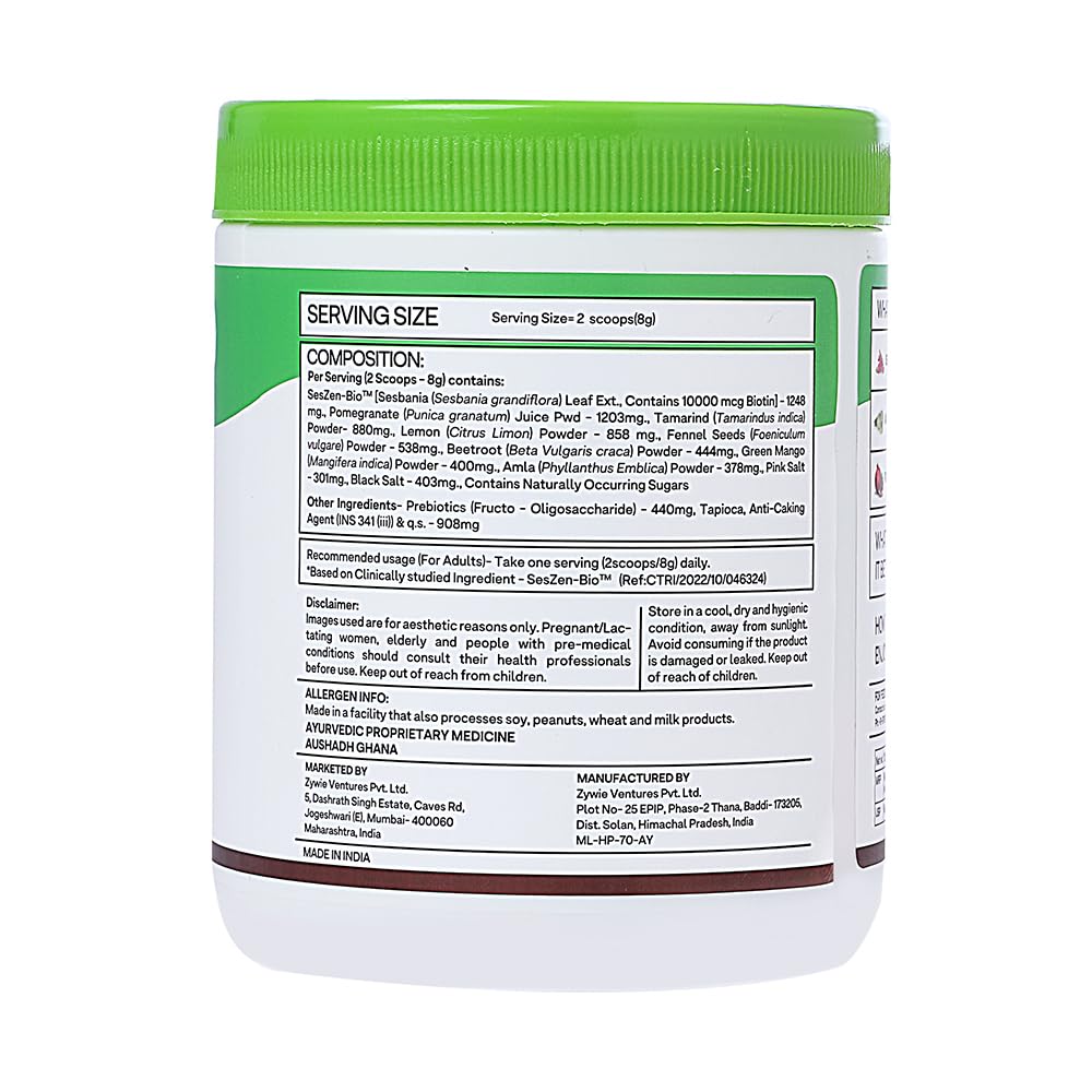 OZiva Plant Based Biotin Powder with Sesbania Agati, 125g, Vegan, Certified Clean, Gluten & Soy Free - in use