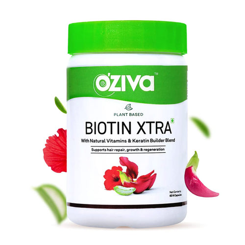 OZiva Plant Based Biotin Xtra Vitamin B7 Supplement, 60 Capsules, Soy-Free, Gluten-Free