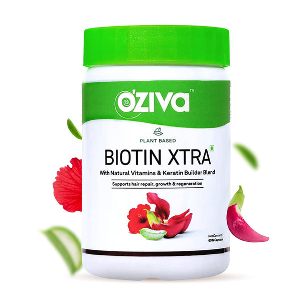 OZiva Plant Based Biotin Xtra Vitamin B7 Supplement, 60 Capsules, Soy-Free, Gluten-Free