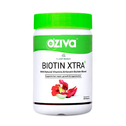 OZiva Plant Based Biotin Xtra Vitamin B7 Supplement, 60 Capsules, Soy-Free, Gluten-Free - front view (10)