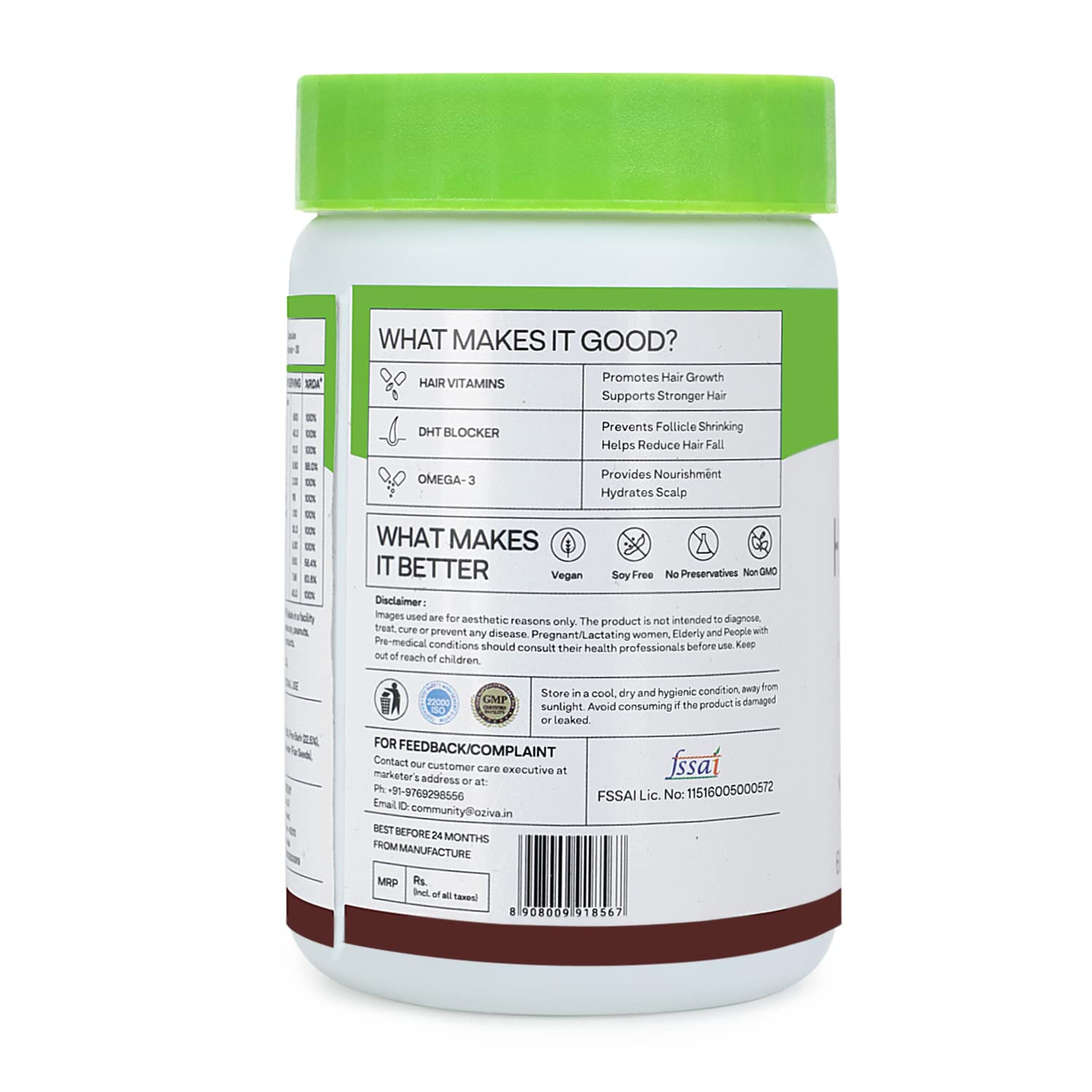 OZiva Plant Based Biotin Xtra Vitamin B7 Supplement, 60 Capsules, Soy-Free, Gluten-Free - in use (16)