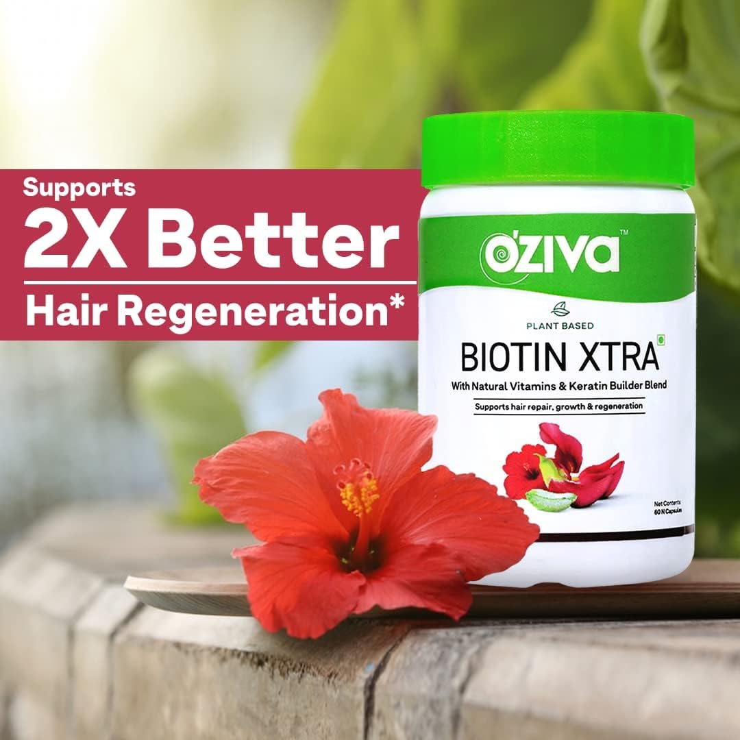 OZiva Plant Based Biotin Xtra Vitamin B7 Supplement, 60 Capsules, Soy-Free, Gluten-Free - back view (20)