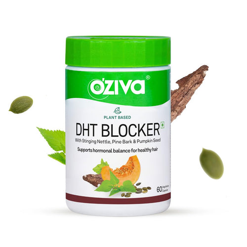 OZiva Plant Based DHT Blocker for Hair Fall Control & Hair Follicle Stimulation|100% Natural DHT Blocker Tablet with Stinging