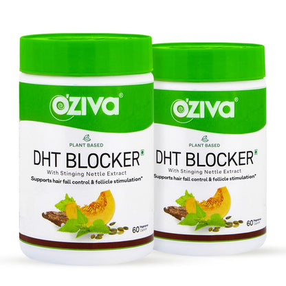 OZiva Plant Based DHT Blocker for Hair Fall Control & Hair Follicle Stimulation|100% Natural DHT Blocker Tablet with Stinging