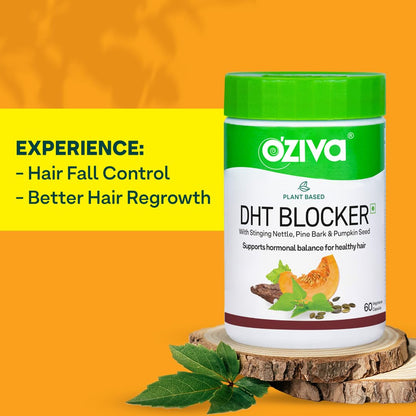 OZiva Plant Based DHT Blocker for Hair Fall Control & Hair Follicle Stimulation|100% Natural DHT Blocker Tablet with Stinging
