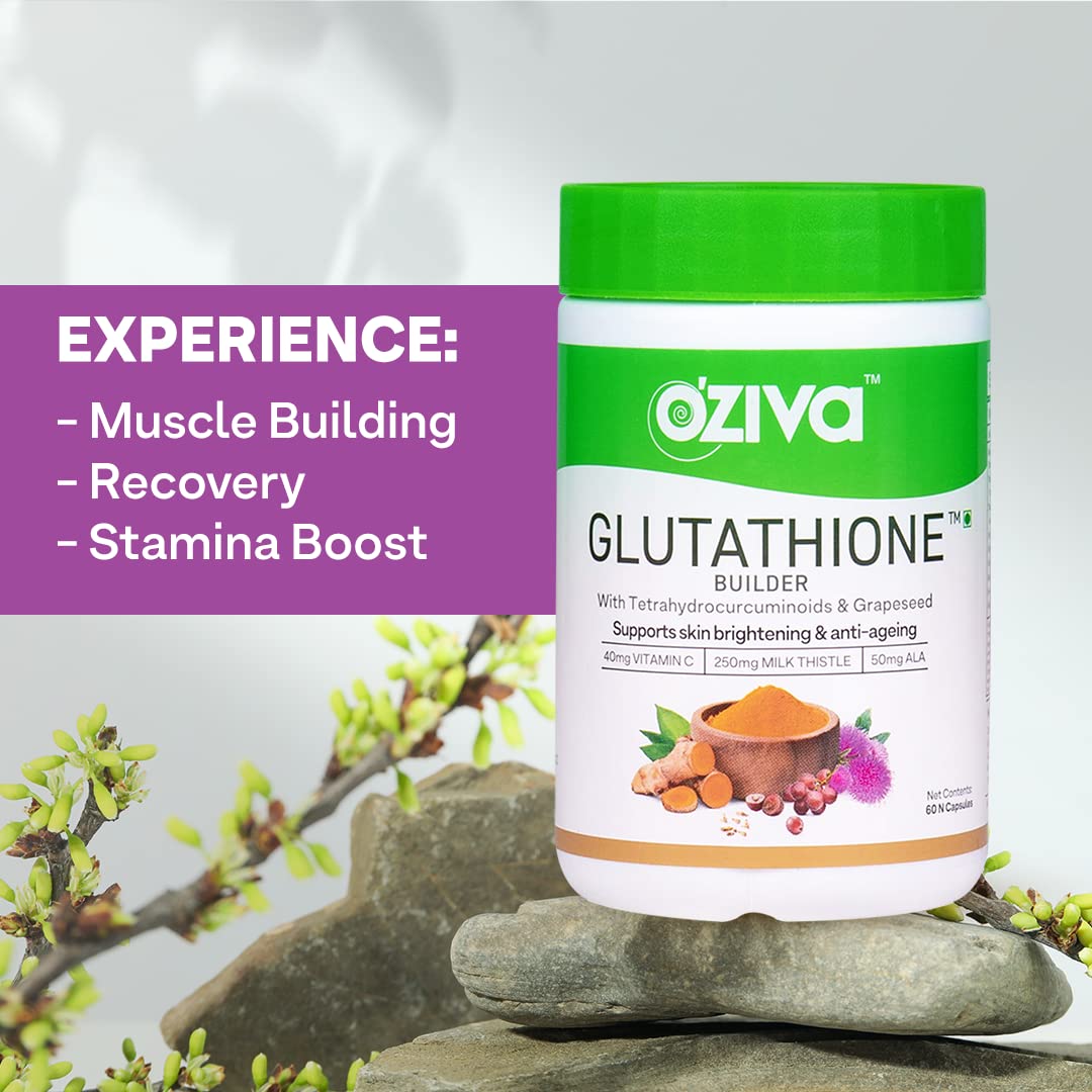 OZiva Plant Based Glutathione Builder Capsules, 60 Count, Antioxidant Nutritional Supplement, Unisex - front view (11)