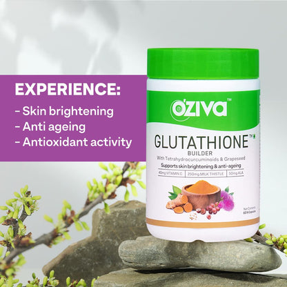 OZiva Plant Based Glutathione Builder Capsules, 60 Count, Antioxidant Nutritional Supplement, Unisex - front view