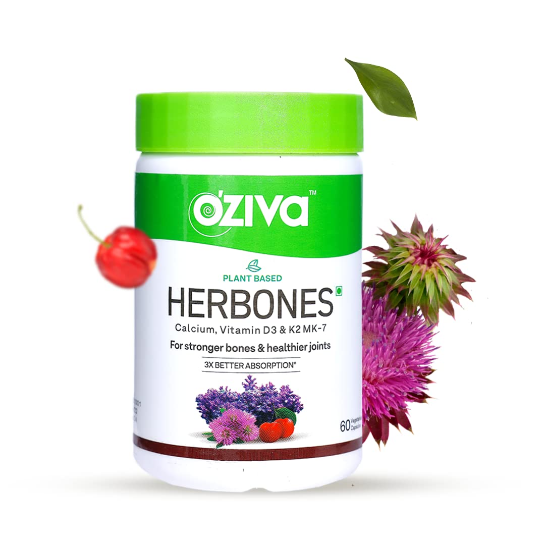 OZiva Plant Based HerBones Women's Nutritional Supplement, 60 Capsules, 70g, Certified Vegan
