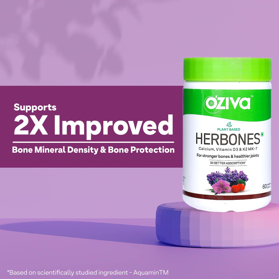 OZiva Plant Based HerBones Women's Nutritional Supplement, 60 Capsules, 70g, Certified Vegan - front view