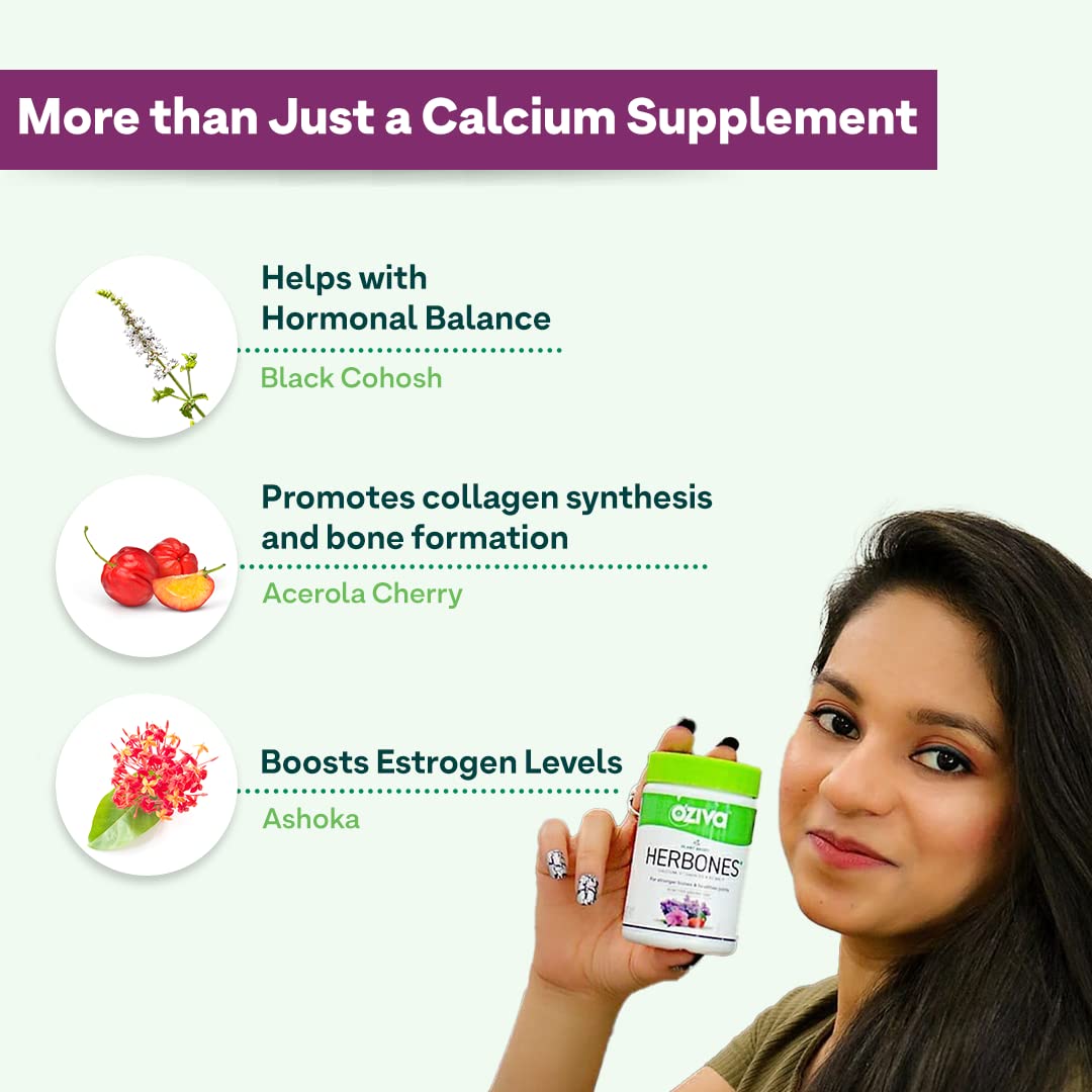 OZiva Plant Based HerBones Women's Nutritional Supplement, 60 Capsules, 70g, Certified Vegan - back view