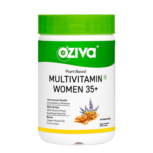 OZiva Plant Based Multivitamin Tablets for Women 35+, 50 Count, Vegetarian, Chasteberry, Vitamin E & D3, Liposomal C & Biotin