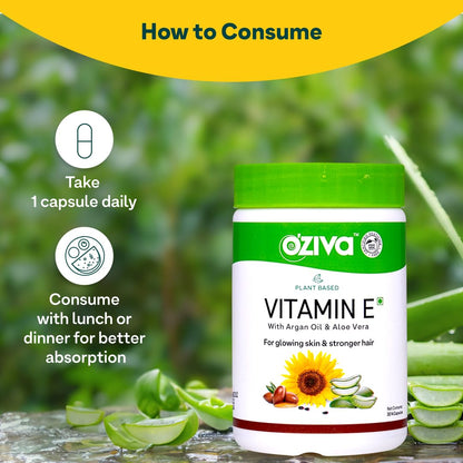 OZiva Plant Based Vitamin E Capsules, 30 Capsules, Vegan & Clean Certified - ingredients panel