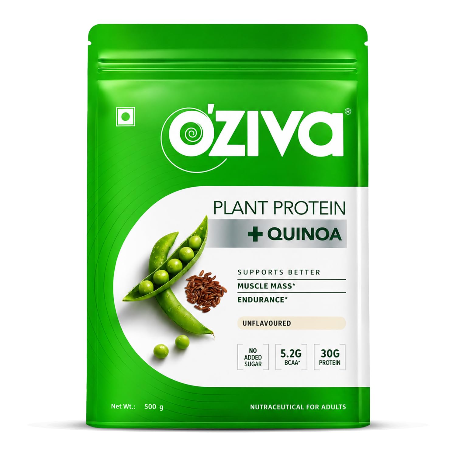OZiva Plant Protein Powder, Vegan Pea Isolate Unflavoured, 30g Protein 5.2g BCAA, Sugar Free