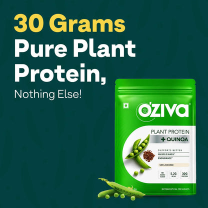 OZiva Plant Protein Powder, Vegan Pea Isolate Unflavoured, 30g Protein 5.2g BCAA, Sugar Free - back view (12)