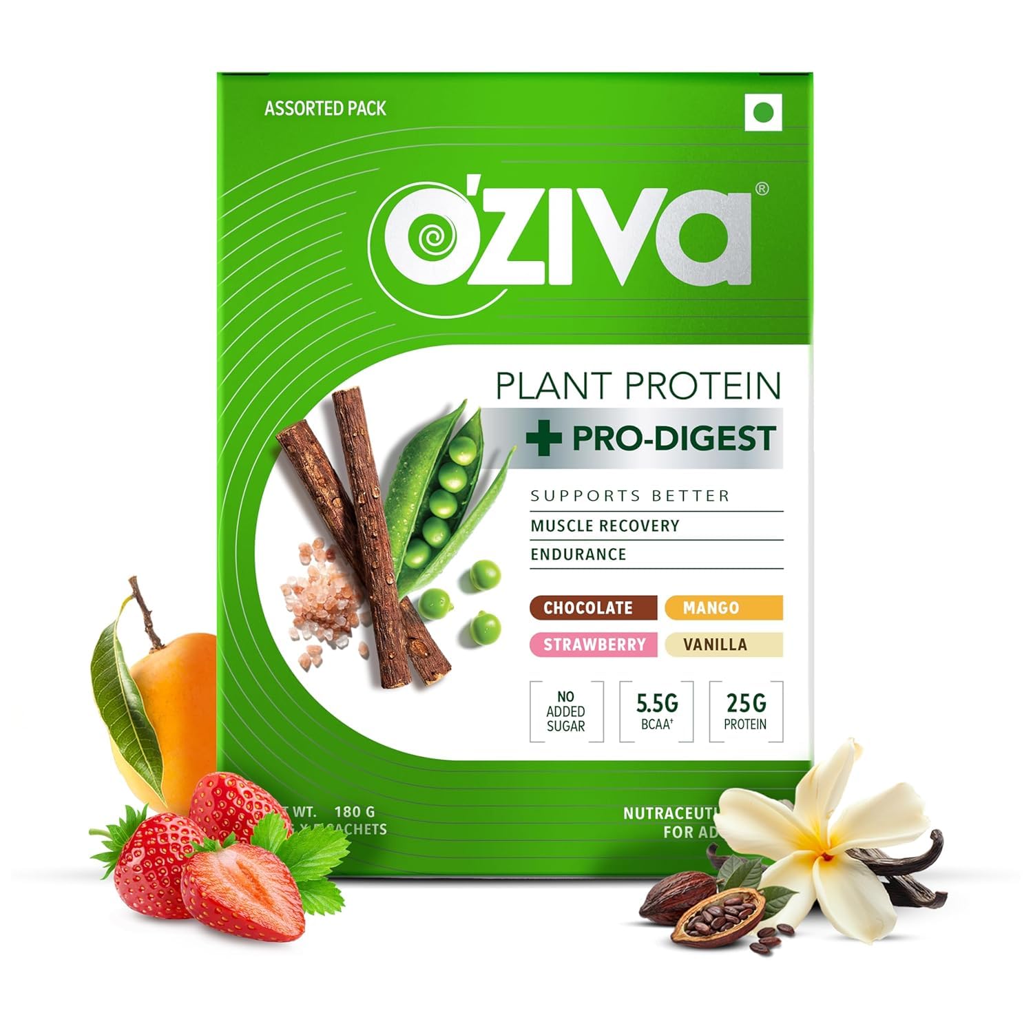 OZiva Plant Protein + Pro-Digest Powder, Pea Protein Isolate, Digestive Enzyme Blend, No Added Sugar, Multiple Sizes
