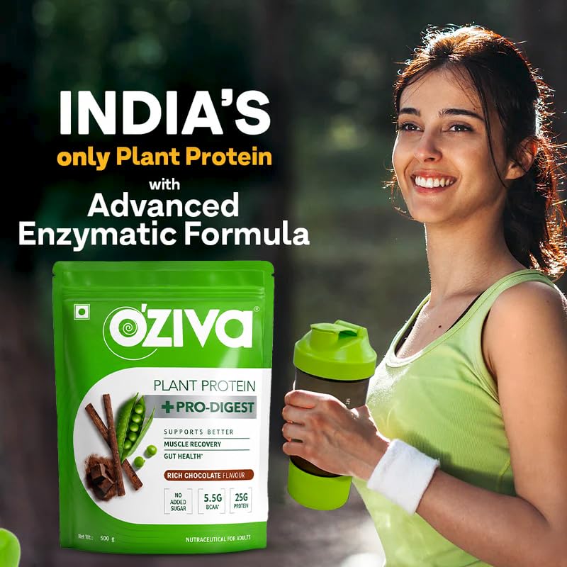 OZiva Plant Protein + Pro-Digest Powder, Pea Protein Isolate, Digestive Enzyme Blend, No Added Sugar, Multiple Sizes - back v