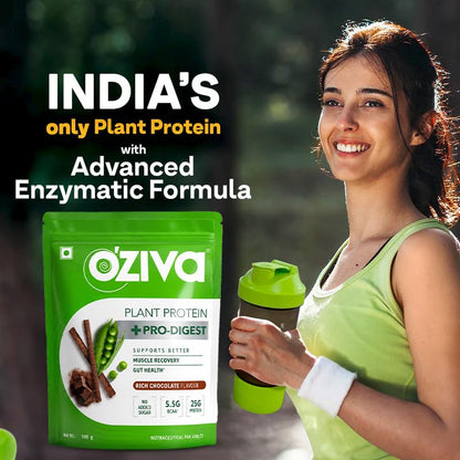 OZiva Plant Protein + Pro-Digest Powder, Pea Protein Isolate, Digestive Enzyme Blend, No Added Sugar, Multiple Sizes - back v