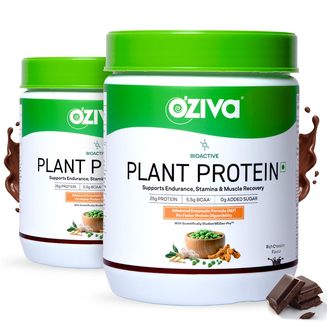 OZiva Plant Protein + Pro-Digest Powder, Pea Protein Isolate, Digestive Enzyme Blend, No Added Sugar, Multiple Sizes (16)