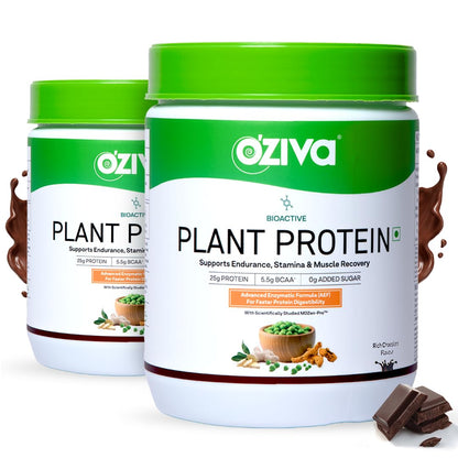 OZiva Plant Protein + Pro-Digest Powder, Pea Protein Isolate, Digestive Enzyme Blend, No Added Sugar, Multiple Sizes (16)