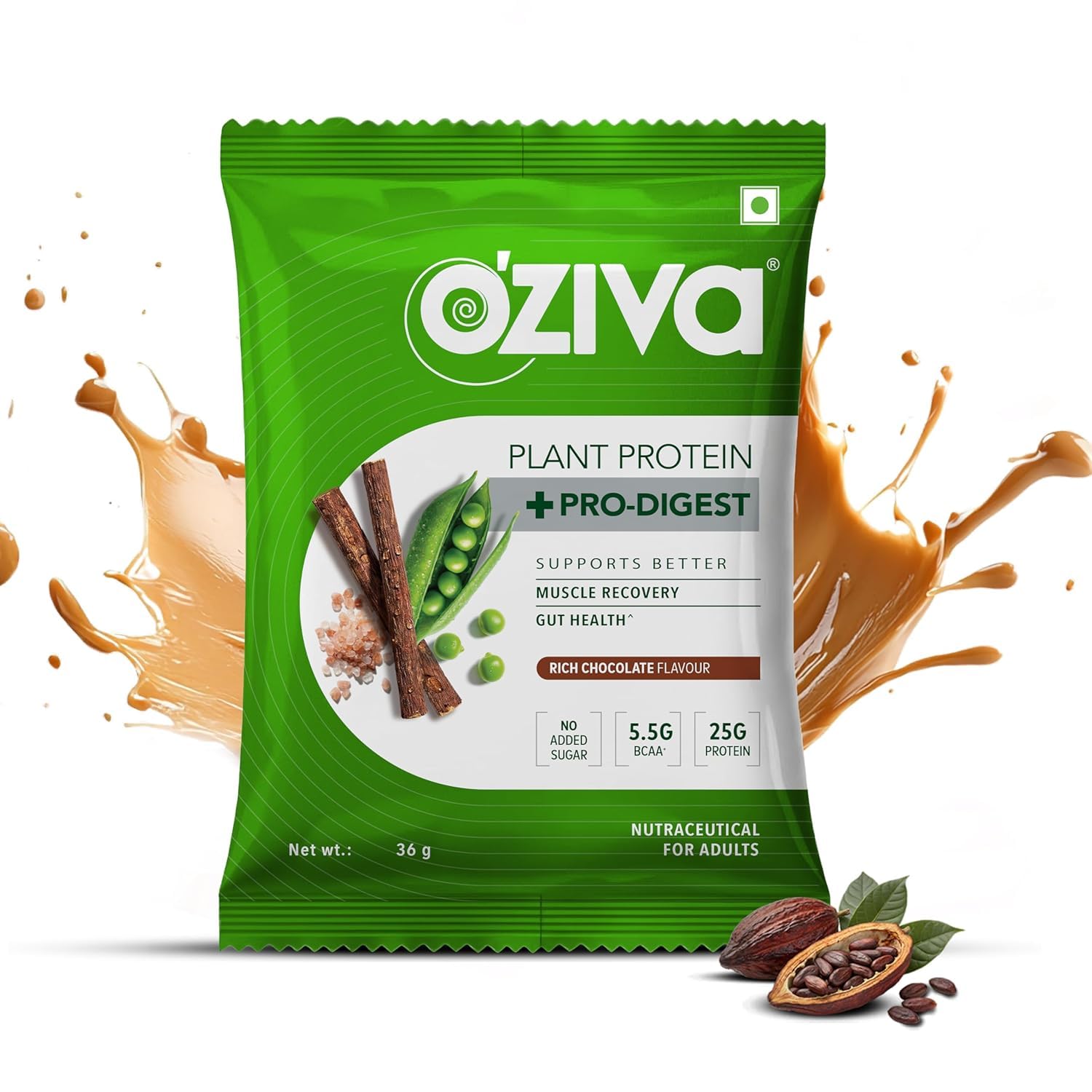 OZiva Plant Protein + Pro-Digest Powder, Pea Protein Isolate, Digestive Enzyme Blend, No Added Sugar, Multiple Sizes - front