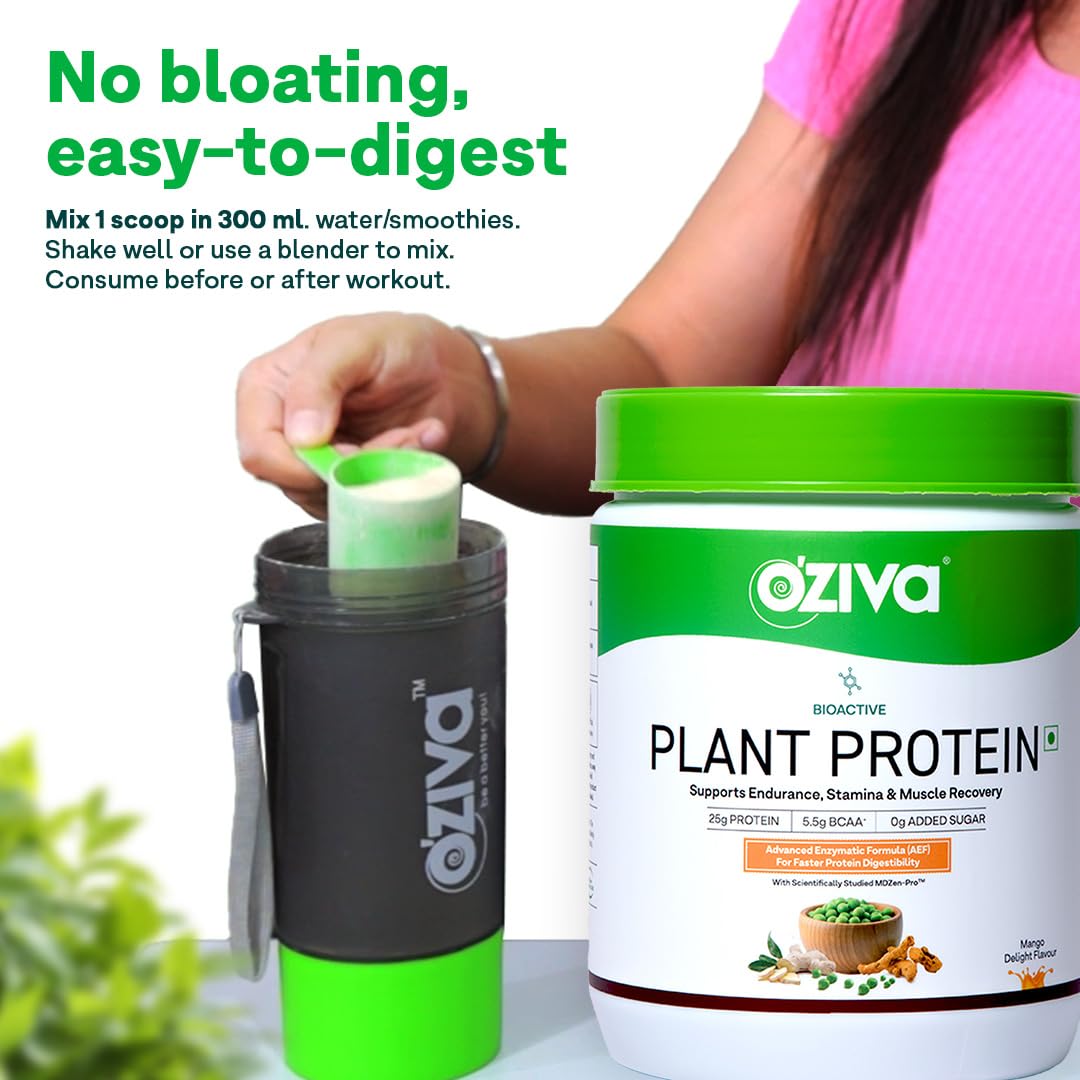 OZiva Plant Protein + Pro-Digest Powder, Pea Protein Isolate, Digestive Enzyme Blend, No Added Sugar, Multiple Sizes - close-
