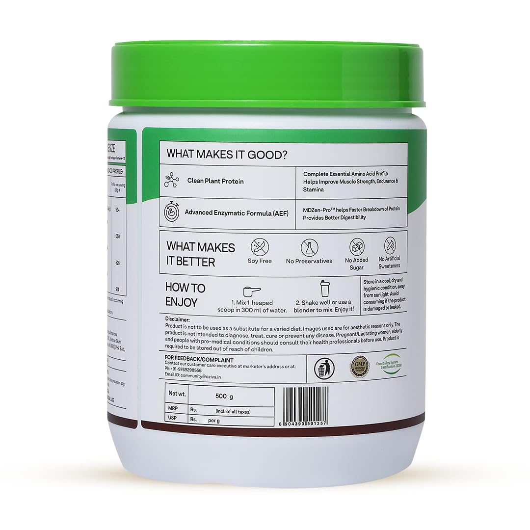 OZiva Plant Protein + Pro-Digest Powder, Pea Protein Isolate, Digestive Enzyme Blend, No Added Sugar, Multiple Sizes - size a