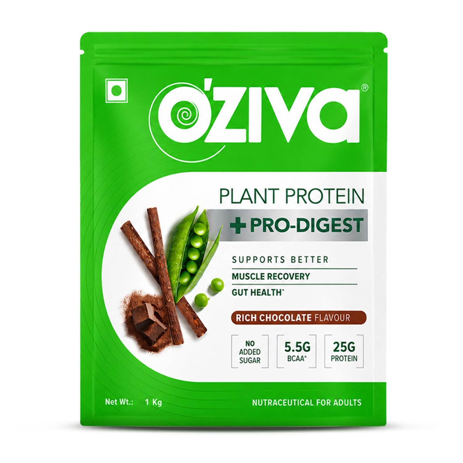 OZiva Plant Protein + Pro-Digest Powder, Pea Protein Isolate, Digestive Enzyme Blend, No Added Sugar, Multiple Sizes (25)