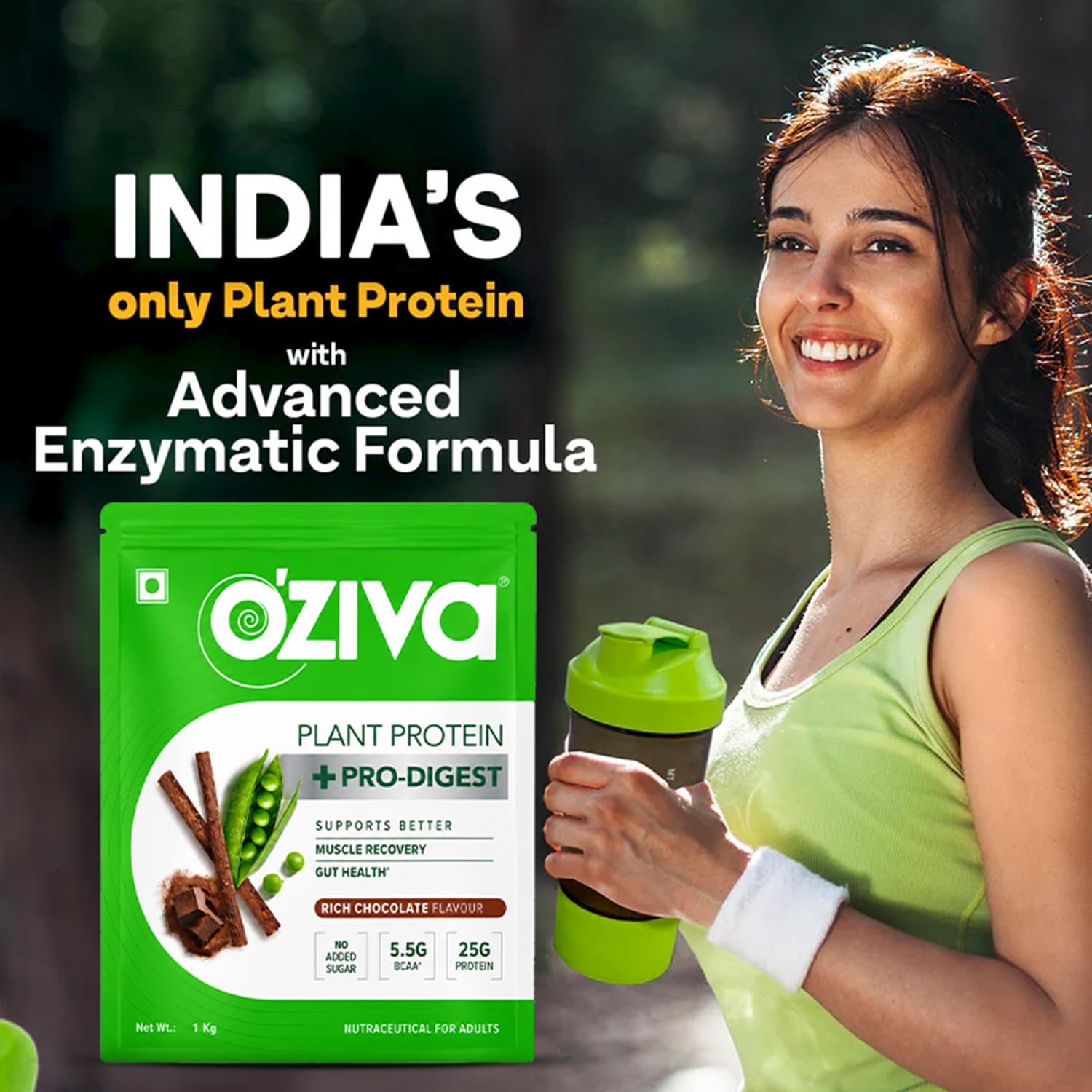 OZiva Plant Protein + Pro-Digest Powder, Pea Protein Isolate, Digestive Enzyme Blend, No Added Sugar, Multiple Sizes - back v