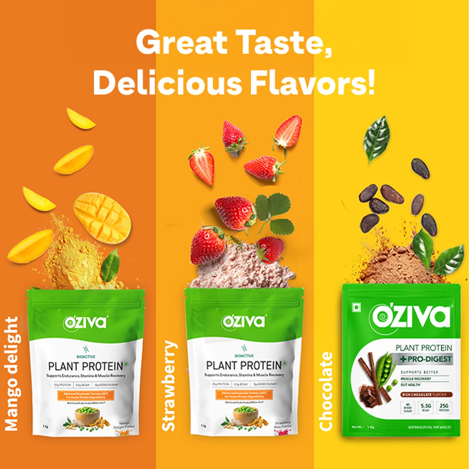 OZiva Plant Protein + Pro-Digest Powder, Pea Protein Isolate, Digestive Enzyme Blend, No Added Sugar, Multiple Sizes - packag