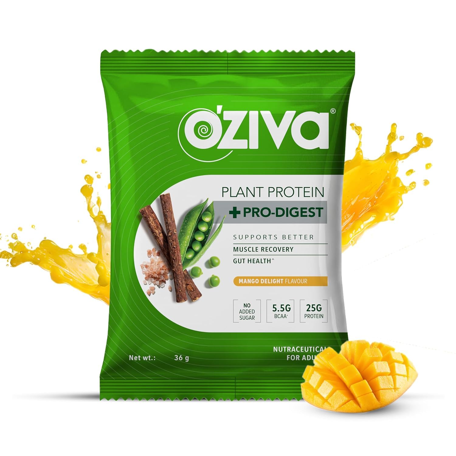 OZiva Plant Protein + Pro-Digest Powder, Pea Protein Isolate, Digestive Enzyme Blend, No Added Sugar, Multiple Sizes - back v