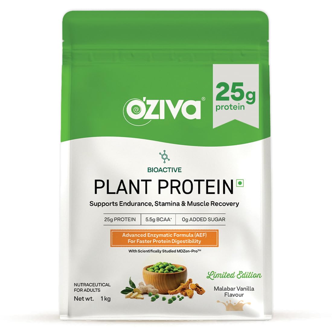 OZiva Plant Protein + Pro-Digest Powder, Pea Protein Isolate, Digestive Enzyme Blend, No Added Sugar, Multiple Sizes (33)