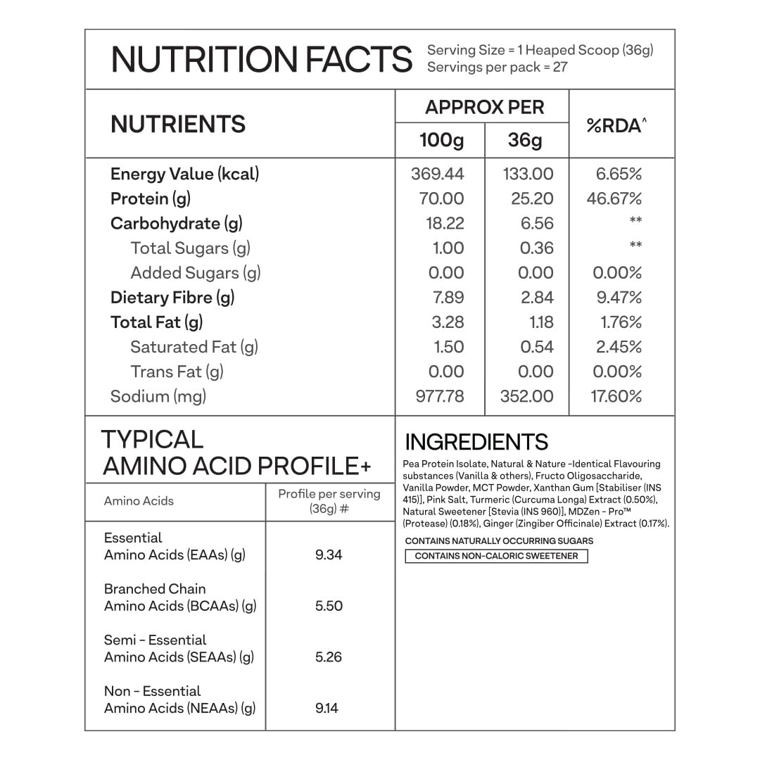 OZiva Plant Protein + Pro-Digest Powder, Pea Protein Isolate, Digestive Enzyme Blend, No Added Sugar, Multiple Sizes - close-