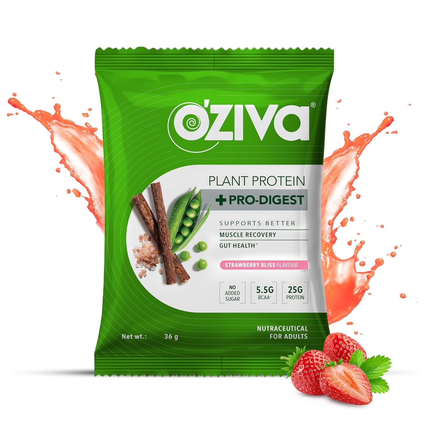 OZiva Plant Protein + Pro-Digest Powder, Pea Protein Isolate, Digestive Enzyme Blend, No Added Sugar, Multiple Sizes - packag