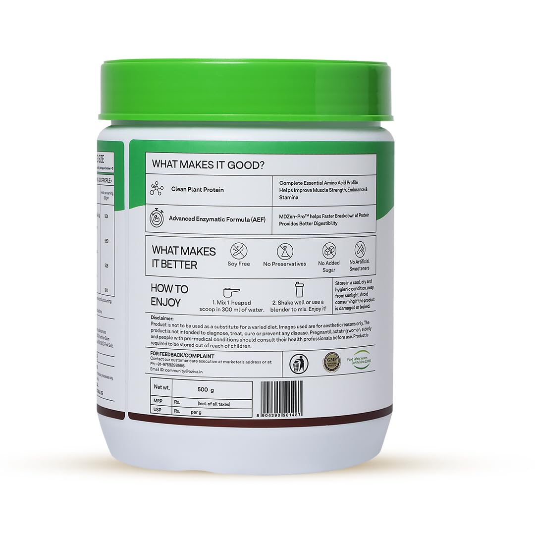 OZiva Plant Protein + Pro-Digest Powder, Pea Protein Isolate, Digestive Enzyme Blend, No Added Sugar, Multiple Sizes - in use