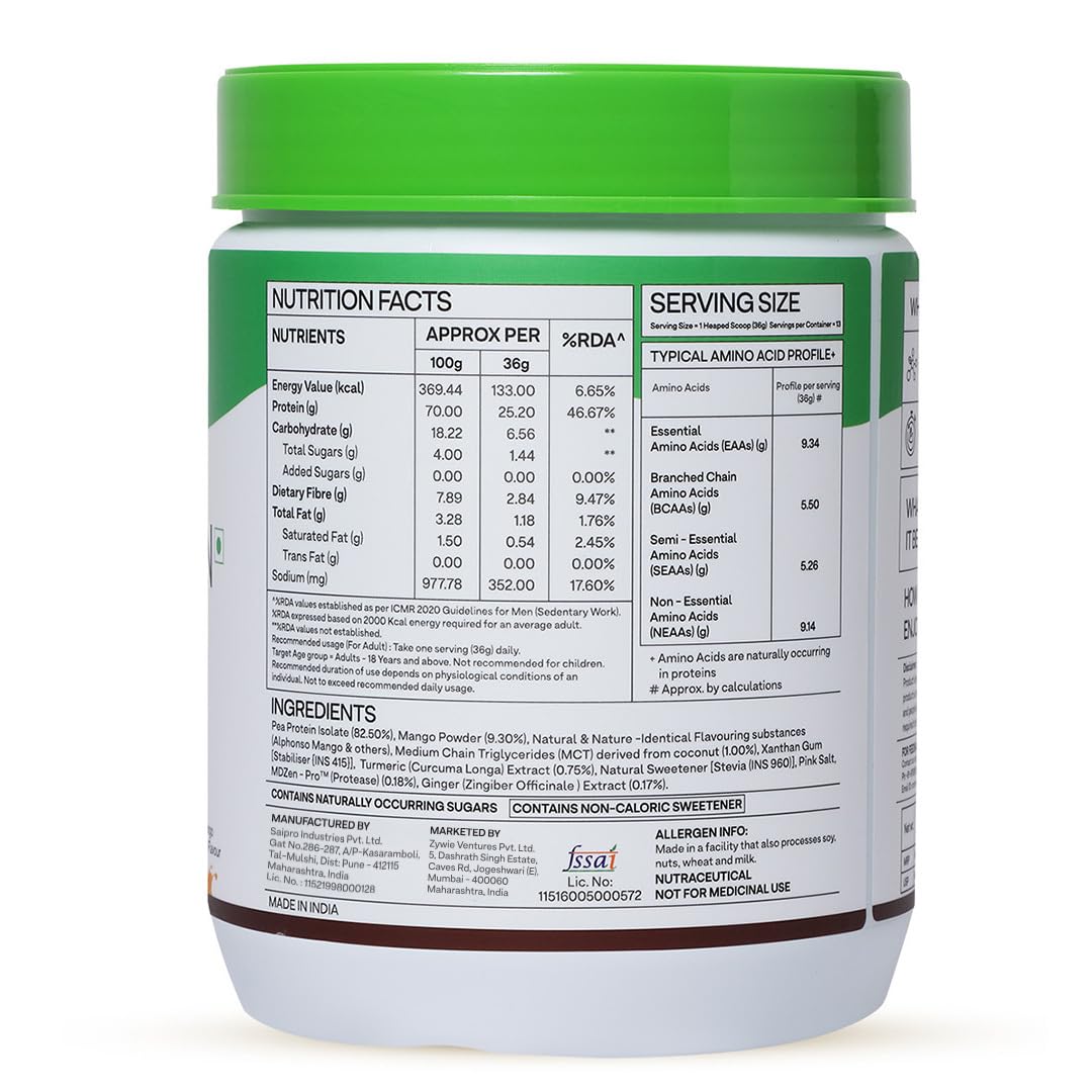 OZiva Plant Protein + Pro-Digest Powder, Pea Protein Isolate, Digestive Enzyme Blend, No Added Sugar, Multiple Sizes - size a