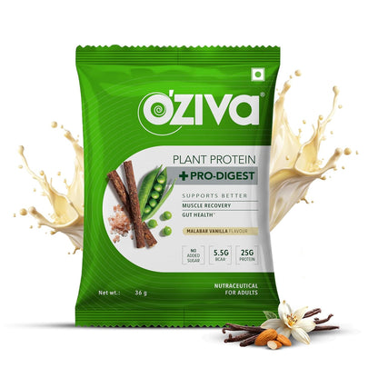 OZiva Plant Protein + Pro-Digest Powder, Pea Protein Isolate, Digestive Enzyme Blend, No Added Sugar, Multiple Sizes - label