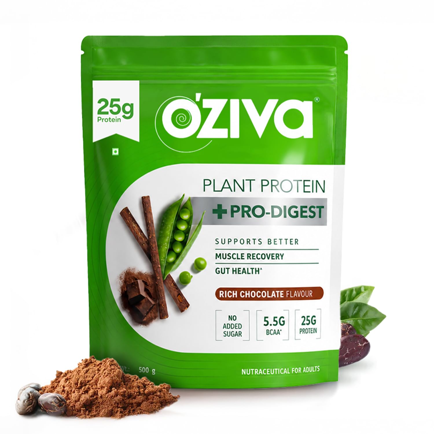 OZiva Plant Protein + Pro-Digest Powder, Pea Protein Isolate, Digestive Enzyme Blend, No Added Sugar, Multiple Sizes (9)