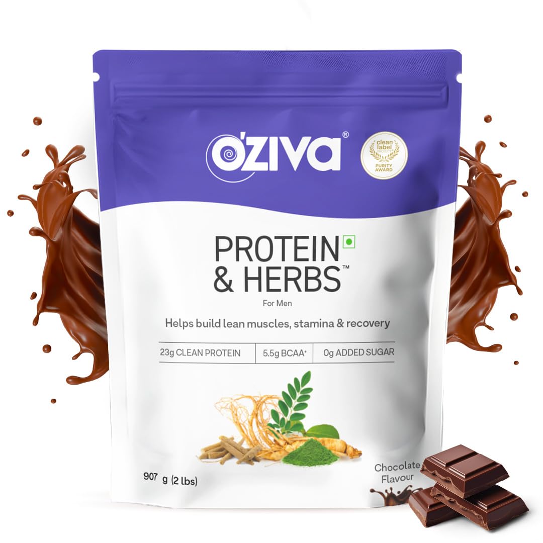 OZiva Protein & Herbs for Men, 2lbs, Whey Protein Supplement Powder, No Added Sugar, Soy-Free, Gluten-Free