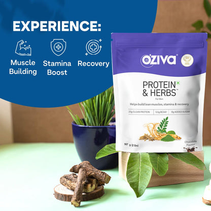 OZiva Protein & Herbs for Men, 2lbs, Whey Protein Supplement Powder, No Added Sugar, Soy-Free, Gluten-Free - back view