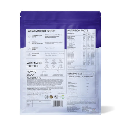 OZiva Protein & Herbs for Men, Whey Protein Powder with BCAA, Green Tea, Cafe Mocha, No Added Sugar, 907g - size and scale