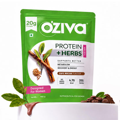 OZiva Protein & Herbs for Women, Cafe Mocha, No Added Sugar, Gluten-Free, Soy-Free