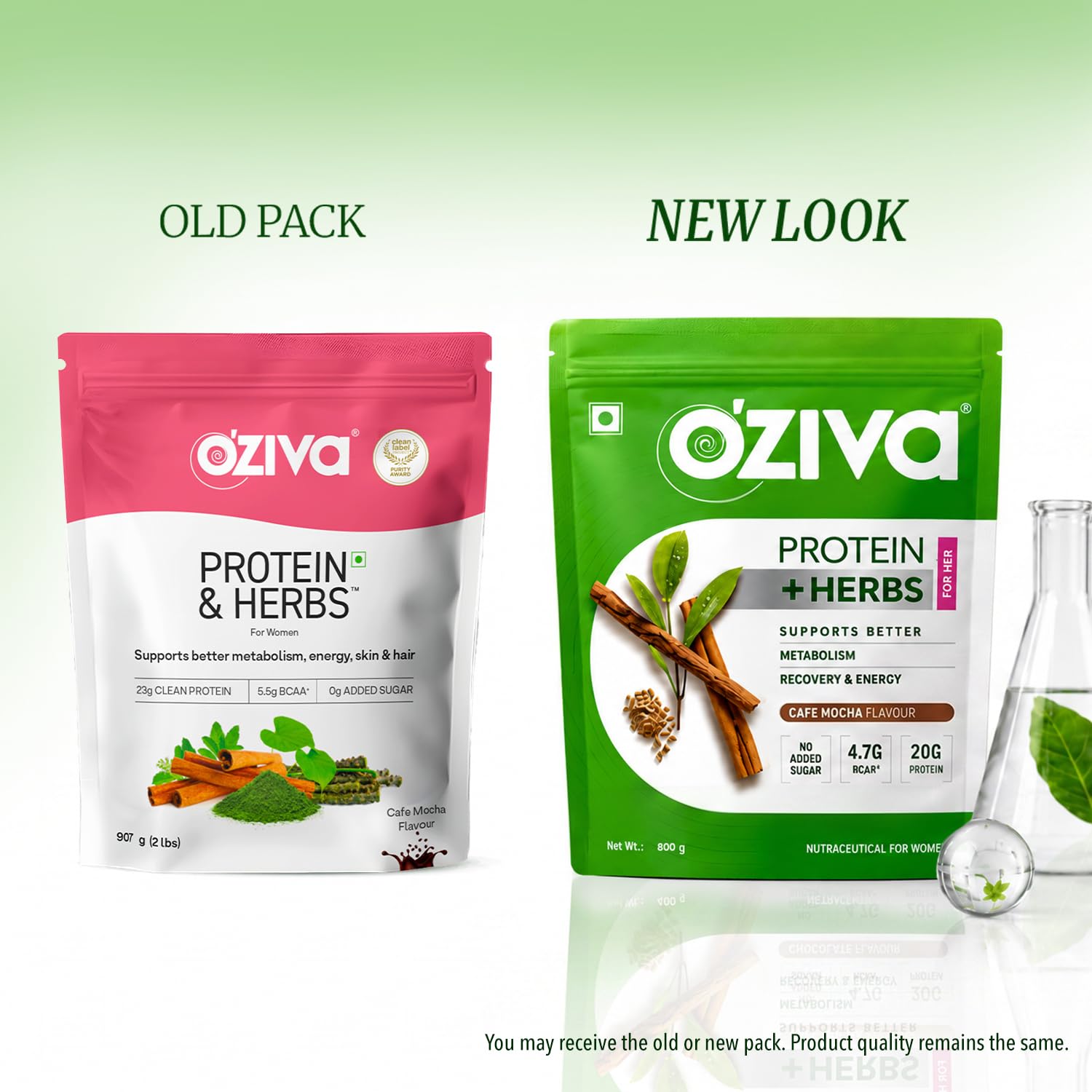OZiva Protein & Herbs for Women, Cafe Mocha, No Added Sugar, Gluten-Free, Soy-Free - front view (10)