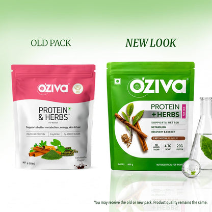 OZiva Protein & Herbs for Women, Cafe Mocha, No Added Sugar, Gluten-Free, Soy-Free - front view (10)